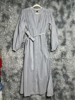 Striped Long Sleeve Maxi Dress with Waist Tie